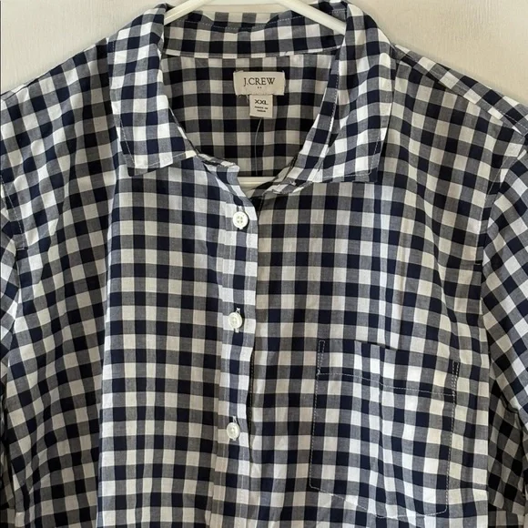 J Crew navy white gingham long sleeve button down cotton shirt Size XXL - Picture 2 of 9